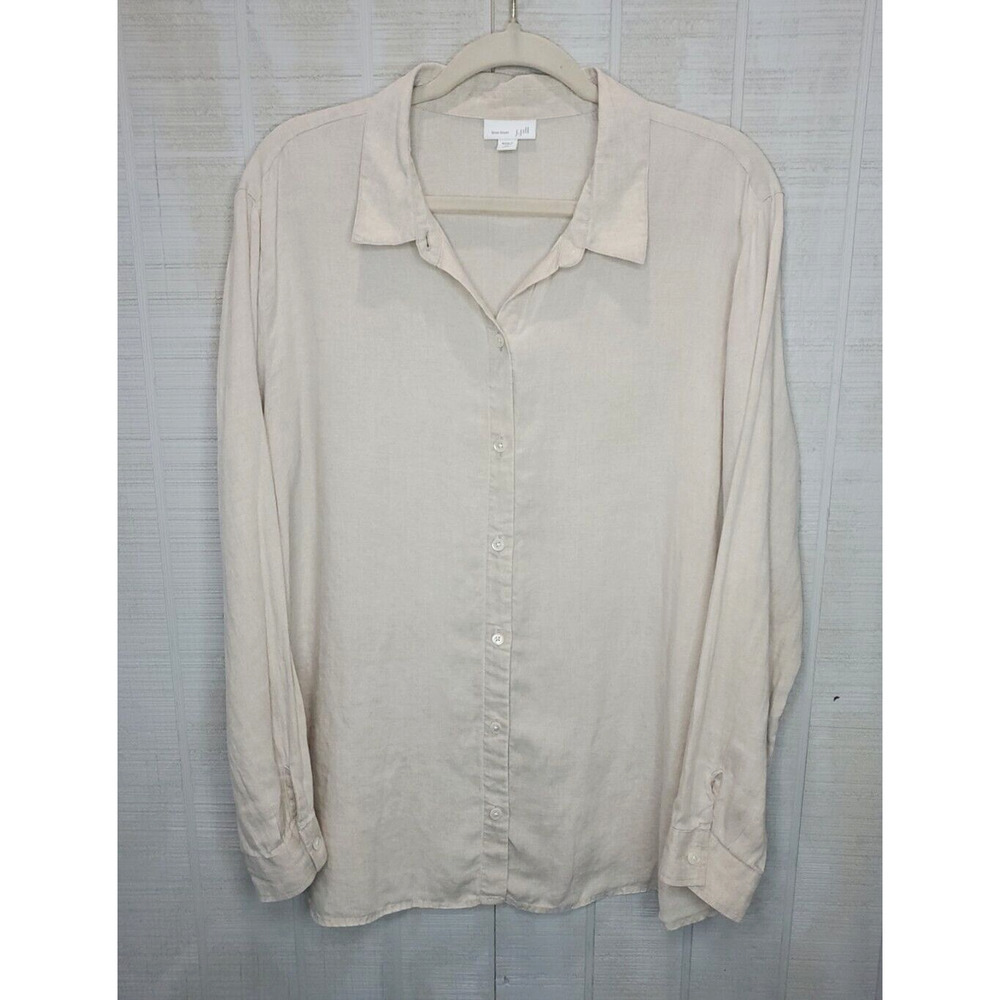 J. Jill Love Linen Essential Shirt Sz L Long Sleeves Lagenlook Coastal Beige